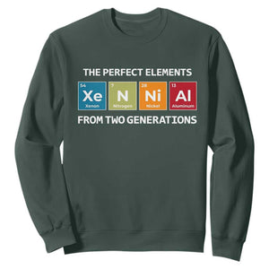 Xennial The Perfect Elements From Two Generations Sweatshirt Periodic Table Science Graphic TS02 Dark Forest Green Print Your Wear