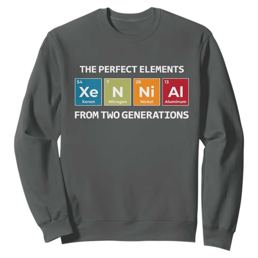 Xennial The Perfect Elements From Two Generations Sweatshirt Periodic Table Science Graphic TS02 Dark Heather Print Your Wear