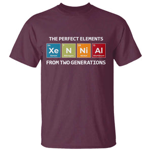 Xennial The Perfect Elements From Two Generations T Shirt Periodic Table Science Graphic TS02 Maroon Print Your Wear