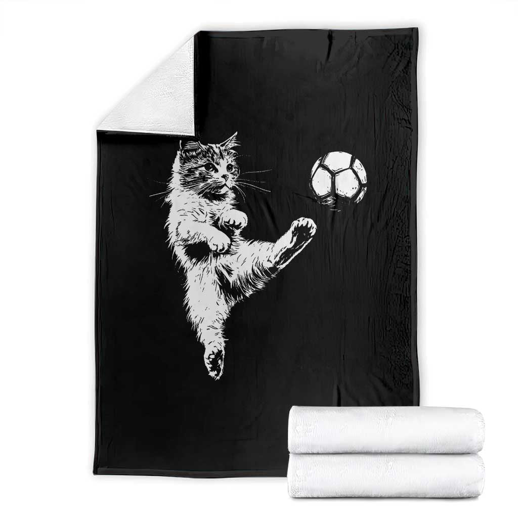 Vintage Sketch Soccer Cat Graphic Throw Blanket Kitten Kicking Football Sports Lover TS02 Black Print Your Wear
