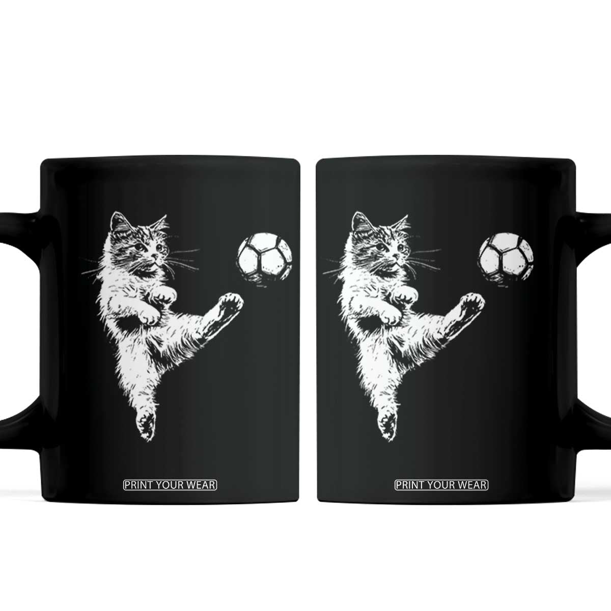 Vintage Sketch Soccer Cat Graphic Coffee Mug Kitten Kicking Football Sports Lover TS02 Black Print Your Wear