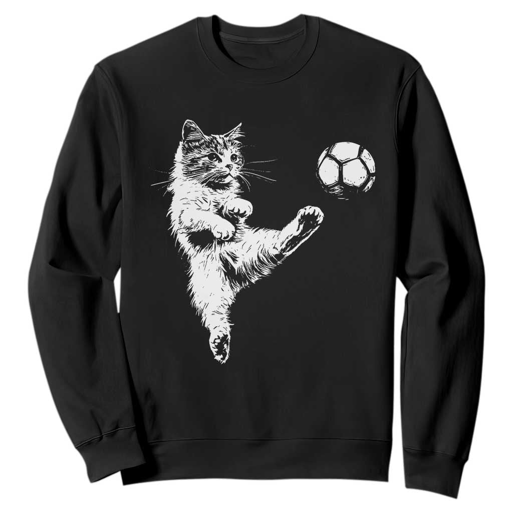 Vintage Sketch Soccer Cat Graphic Sweatshirt Kitten Kicking Football Sports Lover TS02 Black Print Your Wear