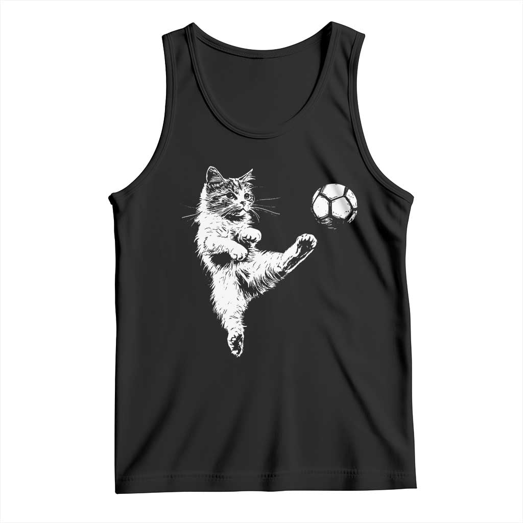 Vintage Sketch Soccer Cat Graphic Tank Top Kitten Kicking Football Sports Lover TS02 Black Print Your Wear