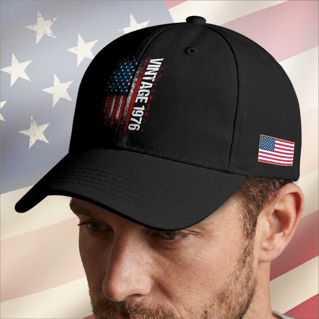1976 Distressed American Flag Baseball Cap Patriotic 50th Birthday Graphic TS02 Print Your Wear
