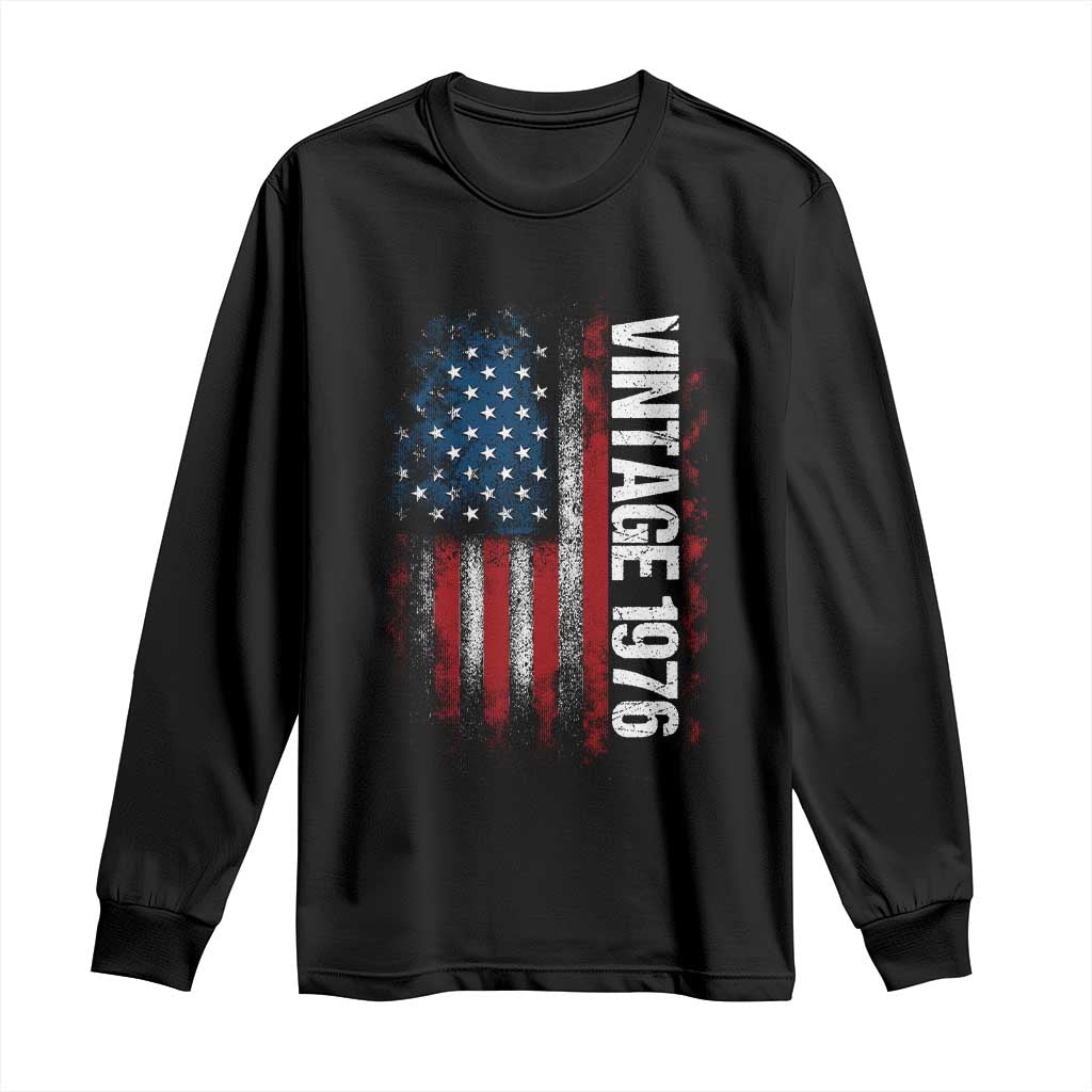 1976 Distressed American Flag Long Sleeve Shirt Patriotic 50th Birthday Graphic TS02 Black Print Your Wear