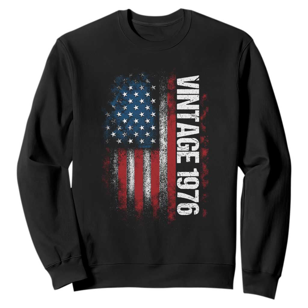 1976 Distressed American Flag Sweatshirt Patriotic 50th Birthday Graphic TS02 Black Print Your Wear
