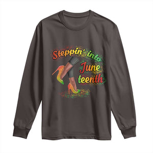 Stepping Into Juneteenth Long Sleeve Shirt High Heels African American Black History TS02 Dark Chocolate Print Your Wear