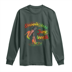 Stepping Into Juneteenth Long Sleeve Shirt High Heels African American Black History TS02 Dark Forest Green Print Your Wear