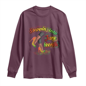 Stepping Into Juneteenth Long Sleeve Shirt High Heels African American Black History TS02 Maroon Print Your Wear