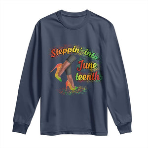 Stepping Into Juneteenth Long Sleeve Shirt High Heels African American Black History TS02 Navy Print Your Wear