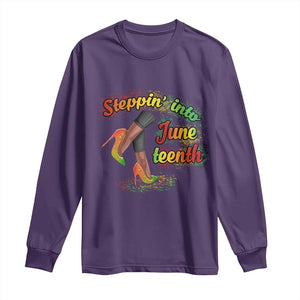 Stepping Into Juneteenth Long Sleeve Shirt High Heels African American Black History TS02 Purple Print Your Wear