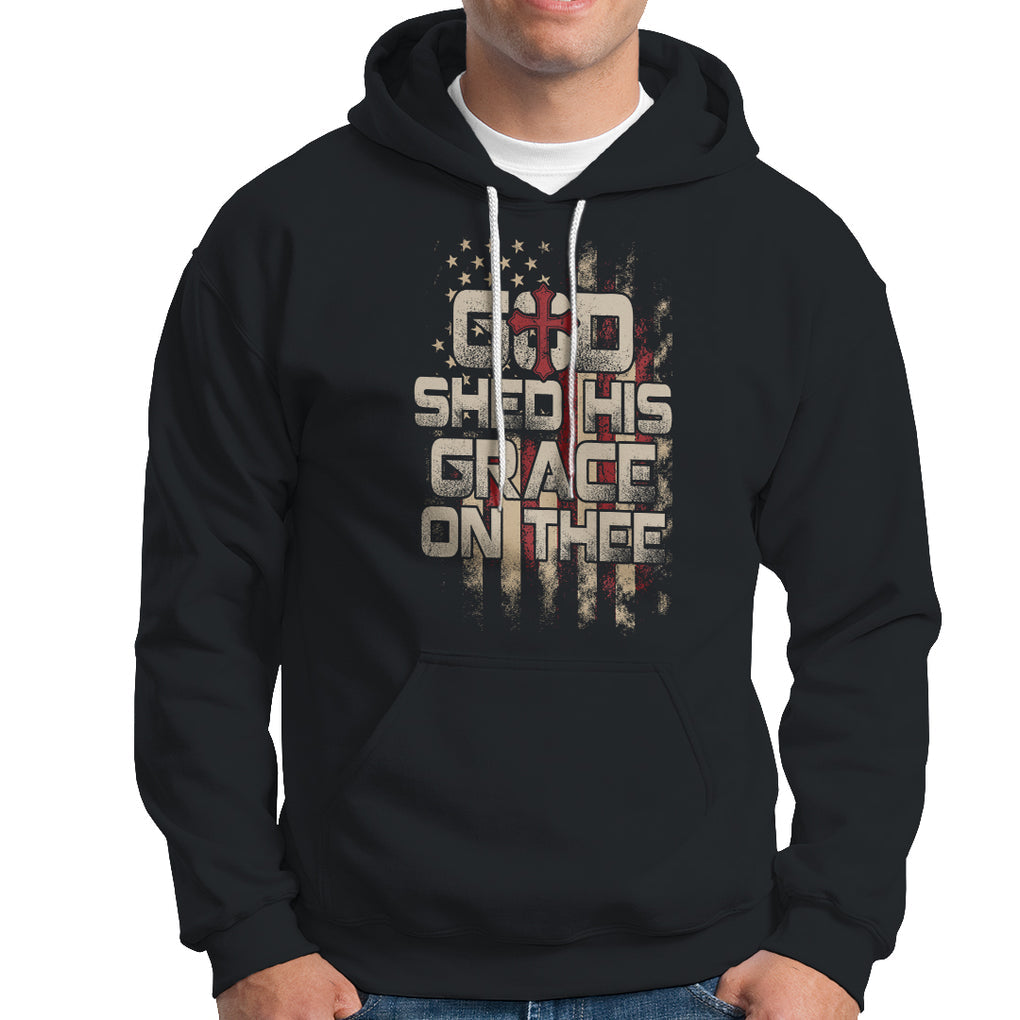 God Blessing Hoodie God Shed His Grace On Thee Amercan Flag Christian Cross TS02 Dark Heather Printyourwear