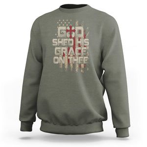 God Blessing Sweatshirt God Shed His Grace On Thee Amercan Flag Christian Cross TS02 Printyourwear