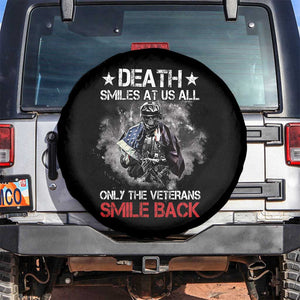 Veteran Spare Tire Cover Death Smiles At Us All Only The Veterans Smile Back American Flag Cover Skeleton TS02 No hole Black Print Your Wear