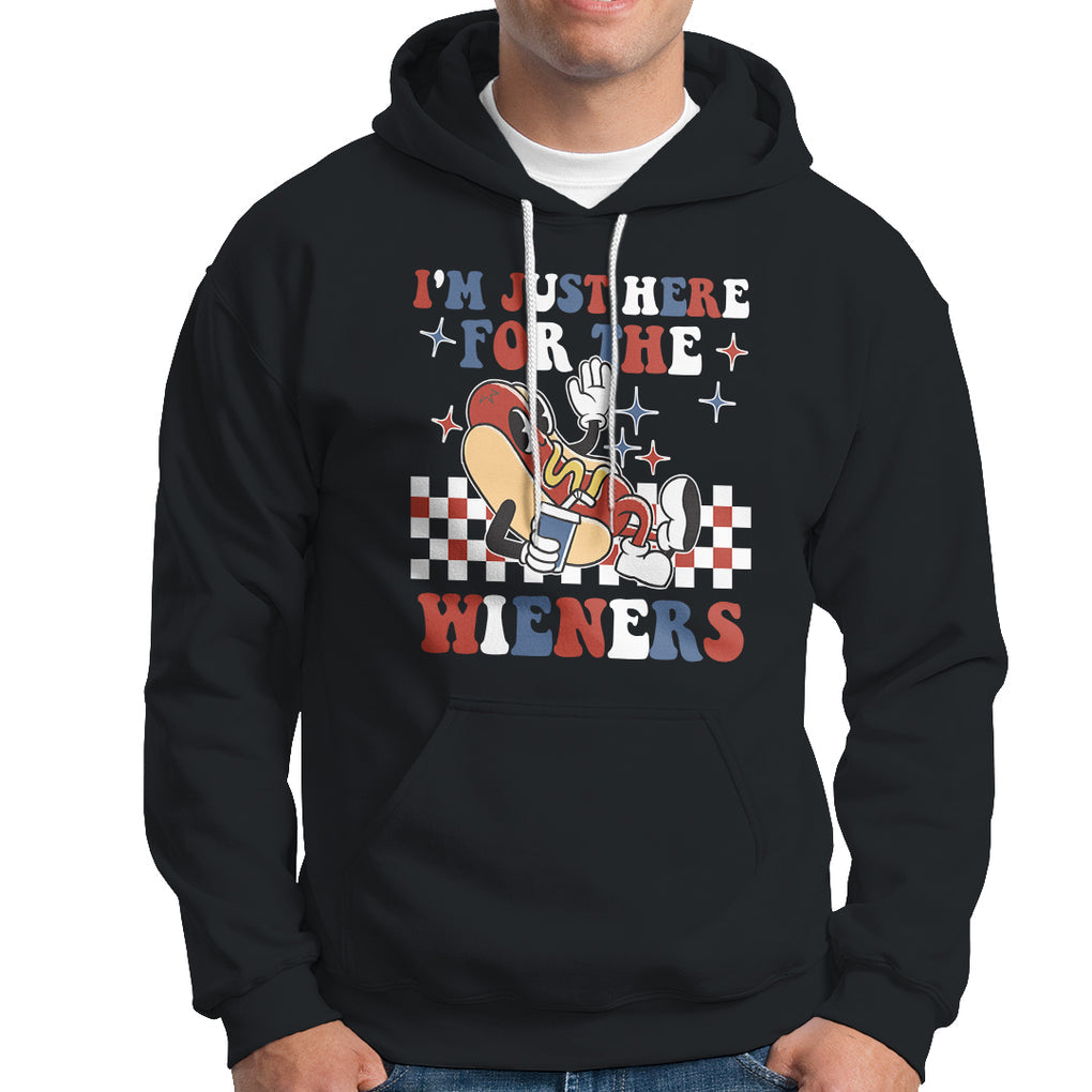 USA Party Hoodie Hot Dog I'm Just Here For The Wieners 4Th Of July TS02 Dark Heather Printyourwear