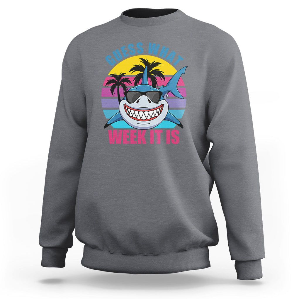Funny Shark Lover Sweatshirt Guess What Week It Is Retro Summer Beach TS02 Charcoal Printyourwear