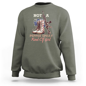 Female Veteran Sweatshirt Not A Pepper Spray Kind Of Girl American Flag Combat Boots TS02 Military Green Printyourwear