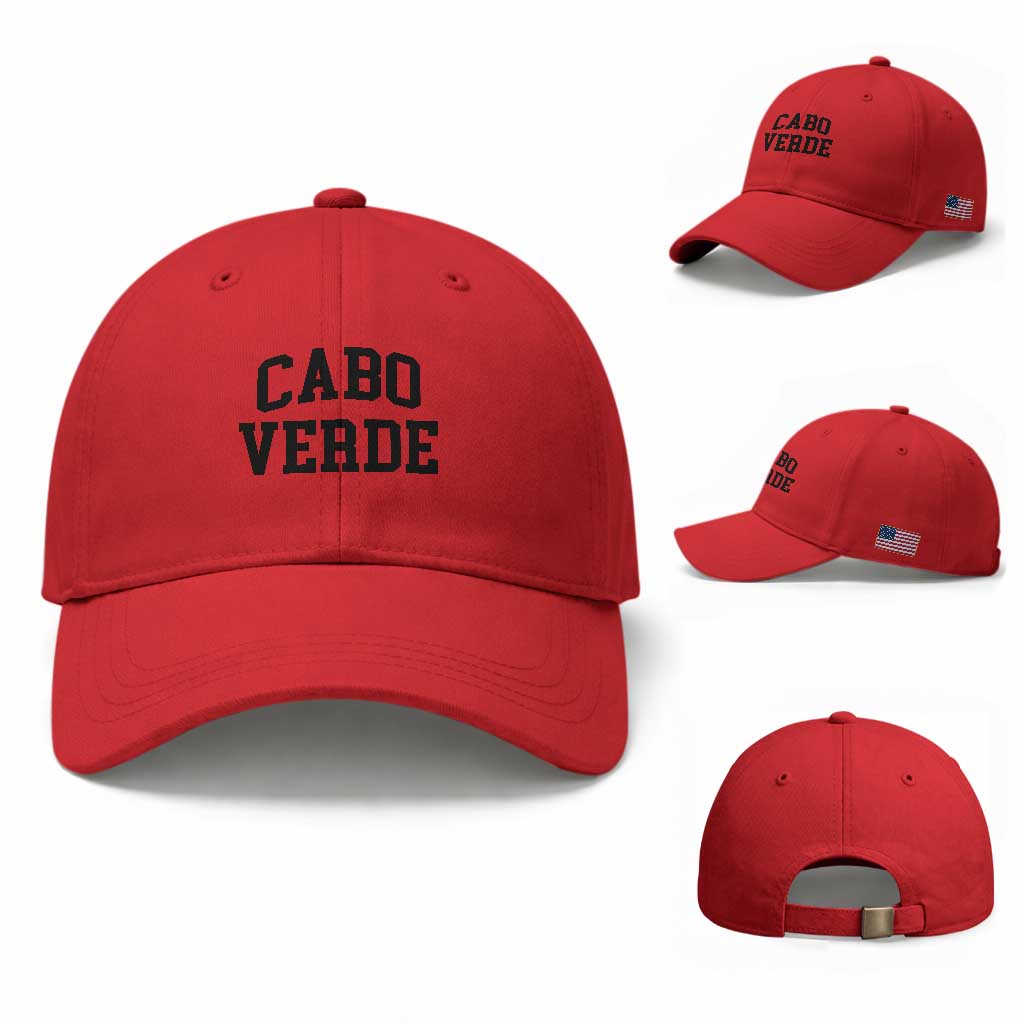 Cabo Verde Returns Home National Pride Varsity Style Baseball Cap Cape Verde Minimalist Text Graphic TS02 Baseball Cap Universal Fit Red Print Your Wear