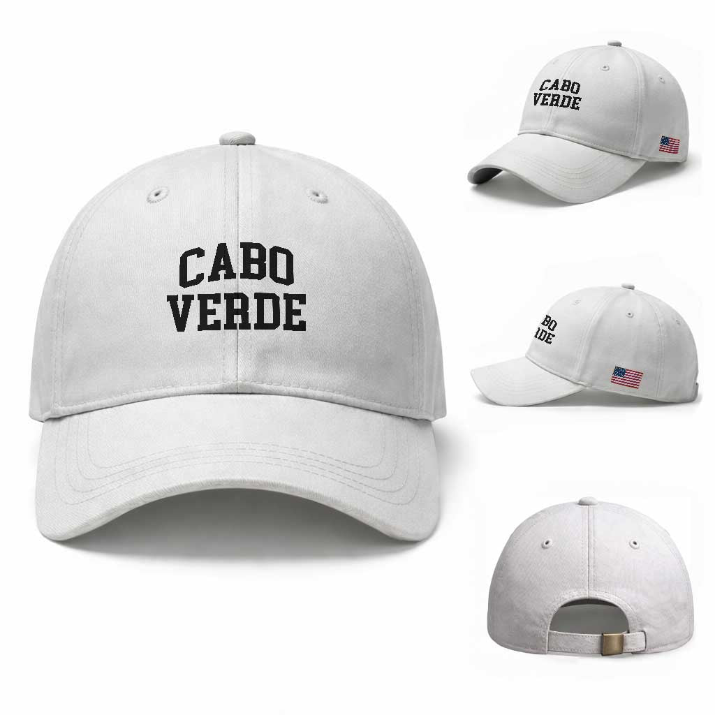 Cabo Verde Returns Home National Pride Varsity Style Baseball Cap Cape Verde Minimalist Text Graphic TS02 Baseball Cap Universal Fit White Print Your Wear