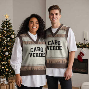 Cabo Verde Returns Home National Pride Varsity Style V-Neck Knit Sweater Vest Cape Verde Minimalist Text Graphic TS02 Mocha Mousse Print Your Wear