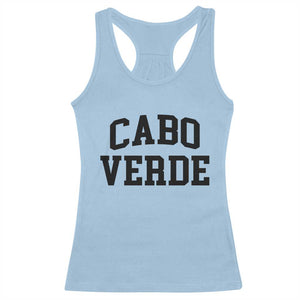 Cabo Verde Returns Home National Pride Varsity Style Racerback Tank Top Cape Verde Minimalist Text Graphic TS02 Light Blue Print Your Wear