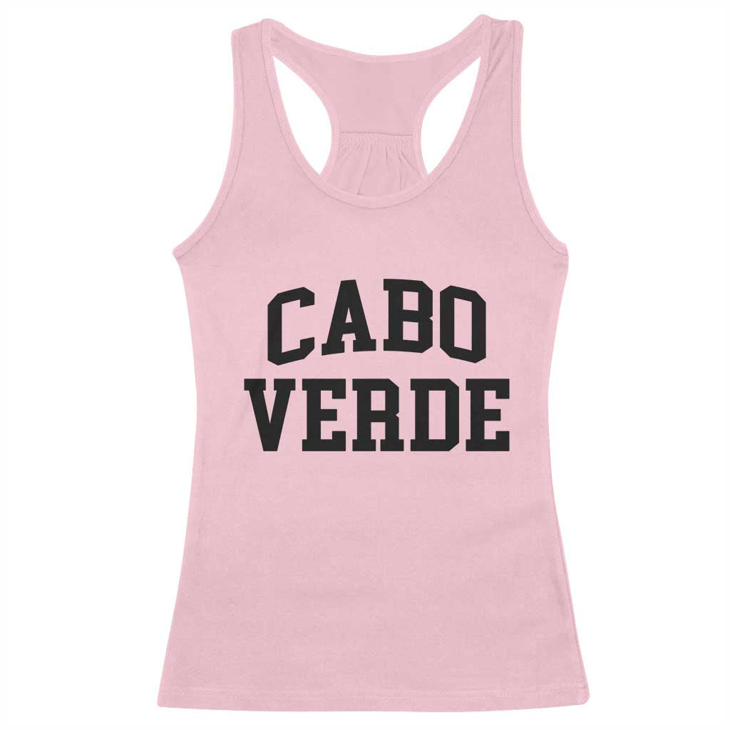 Cabo Verde Returns Home National Pride Varsity Style Racerback Tank Top Cape Verde Minimalist Text Graphic TS02 Light Pink Print Your Wear