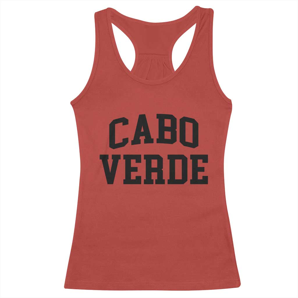 Cabo Verde Returns Home National Pride Varsity Style Racerback Tank Top Cape Verde Minimalist Text Graphic TS02 Red Print Your Wear