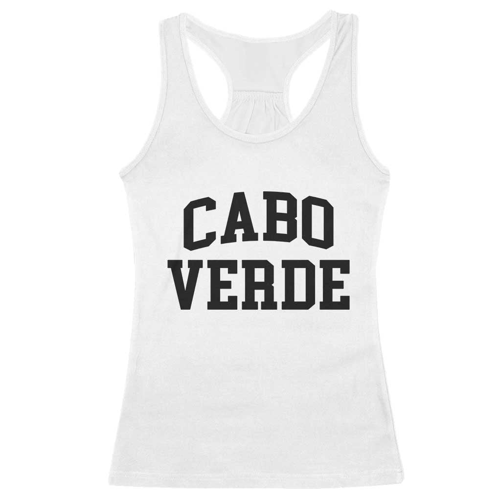 Cabo Verde Returns Home National Pride Varsity Style Racerback Tank Top Cape Verde Minimalist Text Graphic TS02 White Print Your Wear