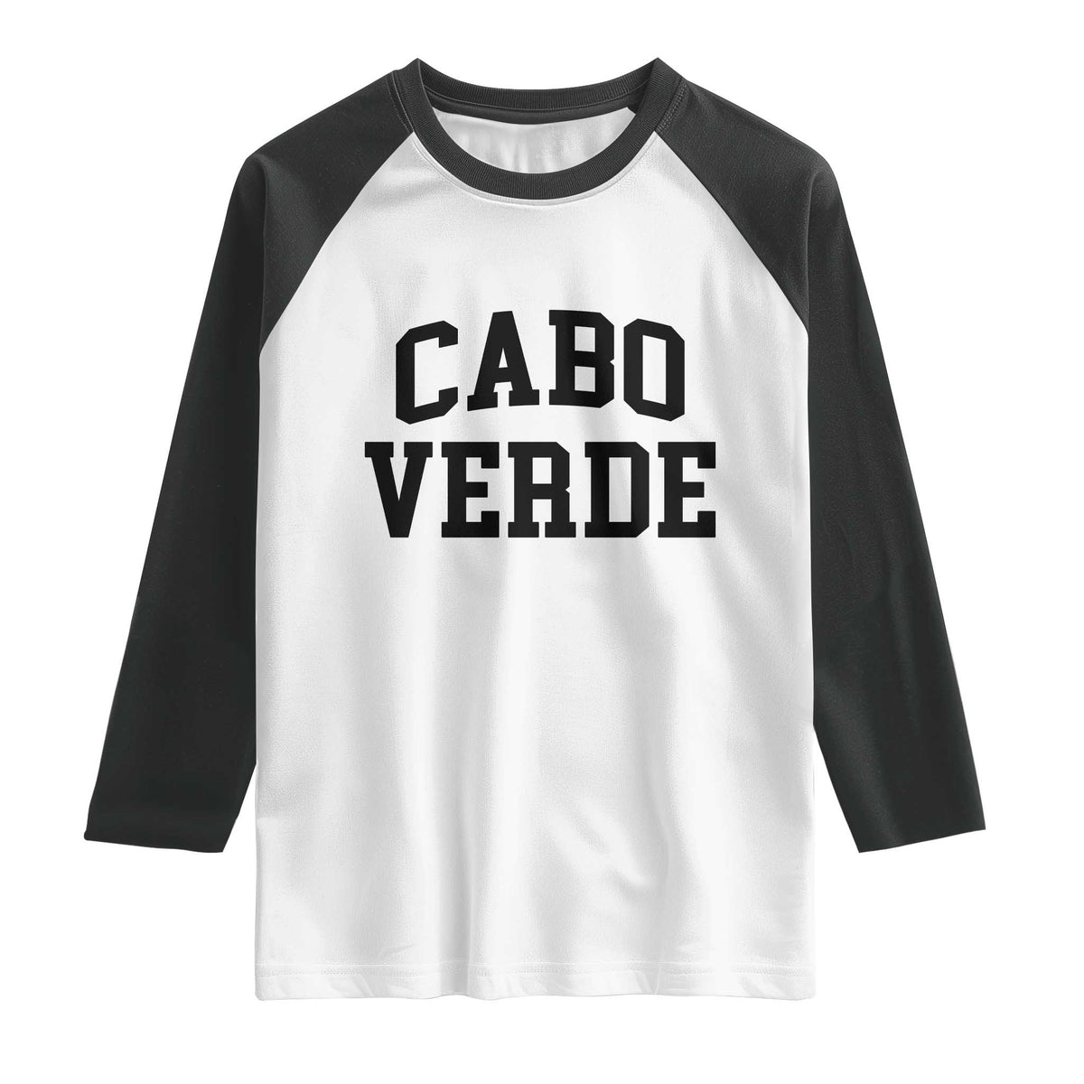 Cabo Verde Returns Home National Pride Varsity Style Raglan Shirt Cape Verde Minimalist Text Graphic TS02 White Black Print Your Wear