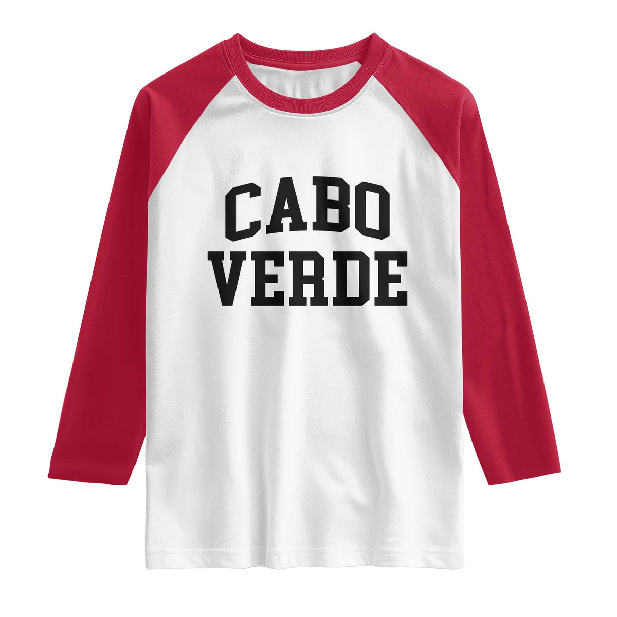 Cabo Verde Returns Home National Pride Varsity Style Raglan Shirt Cape Verde Minimalist Text Graphic TS02 White Red Print Your Wear