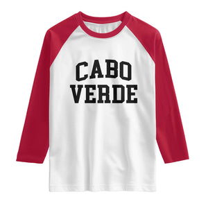 Cabo Verde Returns Home National Pride Varsity Style Raglan Shirt Cape Verde Minimalist Text Graphic TS02 White Red Print Your Wear
