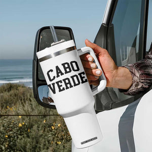 Cabo Verde Returns Home National Pride Varsity Style Tumbler With Handle Cape Verde Minimalist Text Graphic TS02 Print Your Wear
