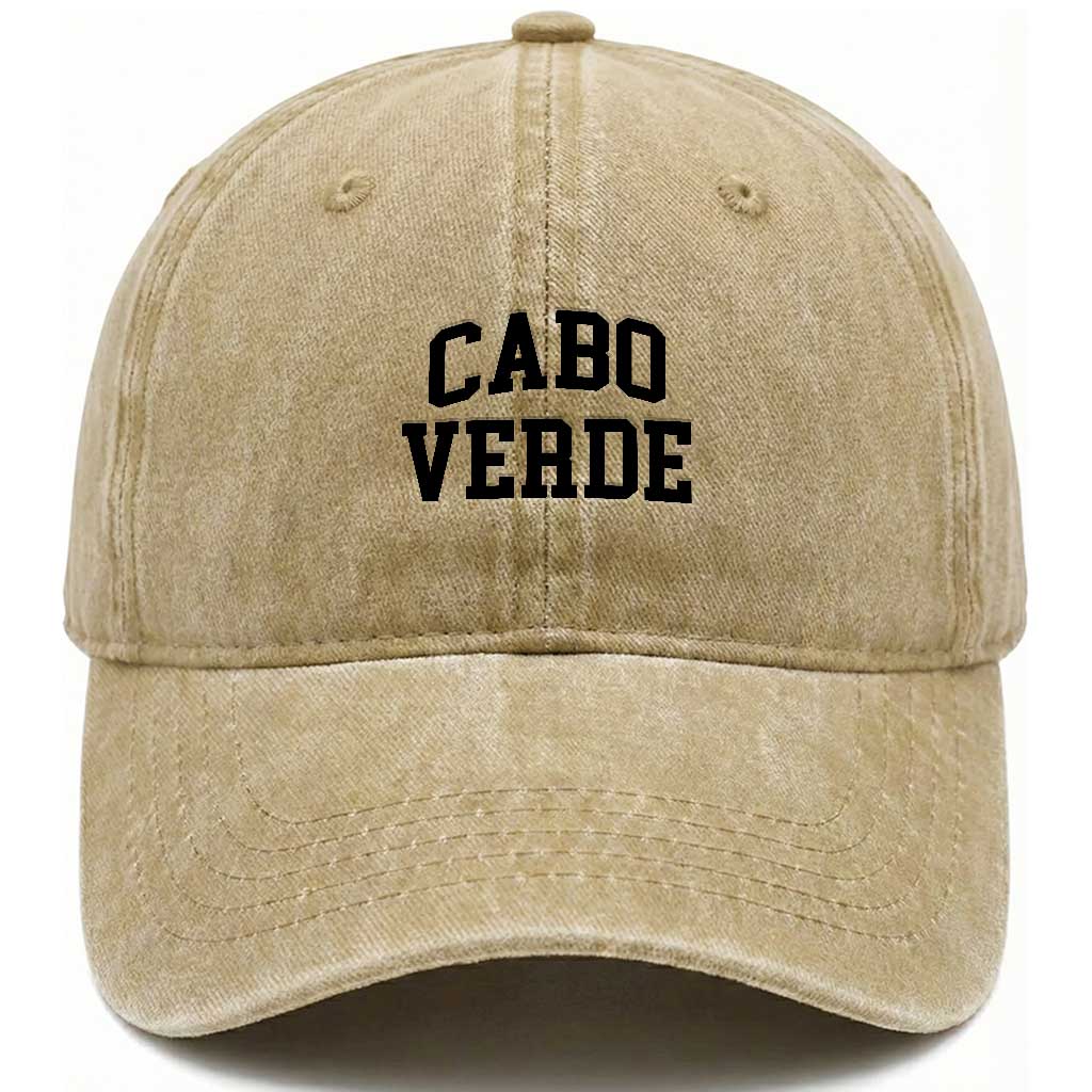 Cabo Verde Returns Home National Pride Varsity Style Washed Cotton Baseball Cap Cape Verde Minimalist Text Graphic TS02 Print Your Wear