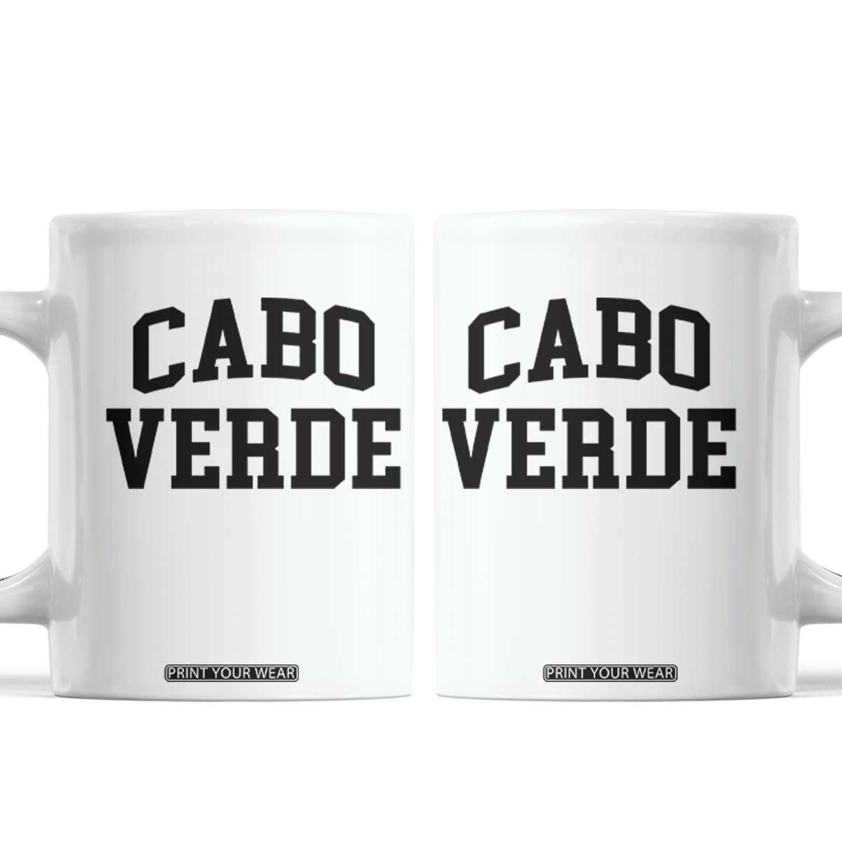 Cabo Verde Returns Home National Pride Varsity Style Coffee Mug Cape Verde Minimalist Text Graphic TS02 White Print Your Wear