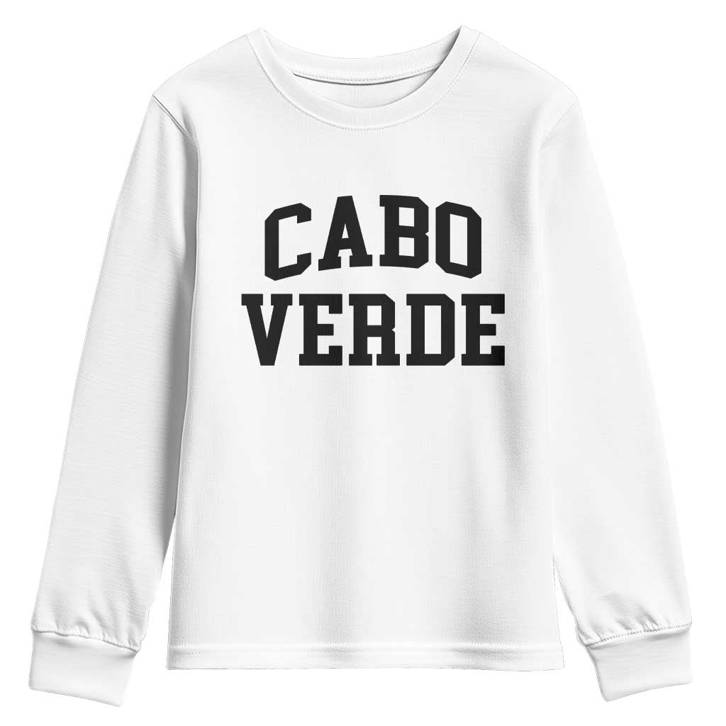 Cabo Verde Returns Home National Pride Varsity Style Youth Sweatshirt Cape Verde Minimalist Text Graphic TS02 White Print Your Wear
