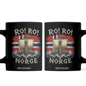 Retro Norge Viking Longship Ro Ro Coffee Mug Patriotic Norge Norwegian Flag Funny Rowing Support TS02 Black Print Your Wear