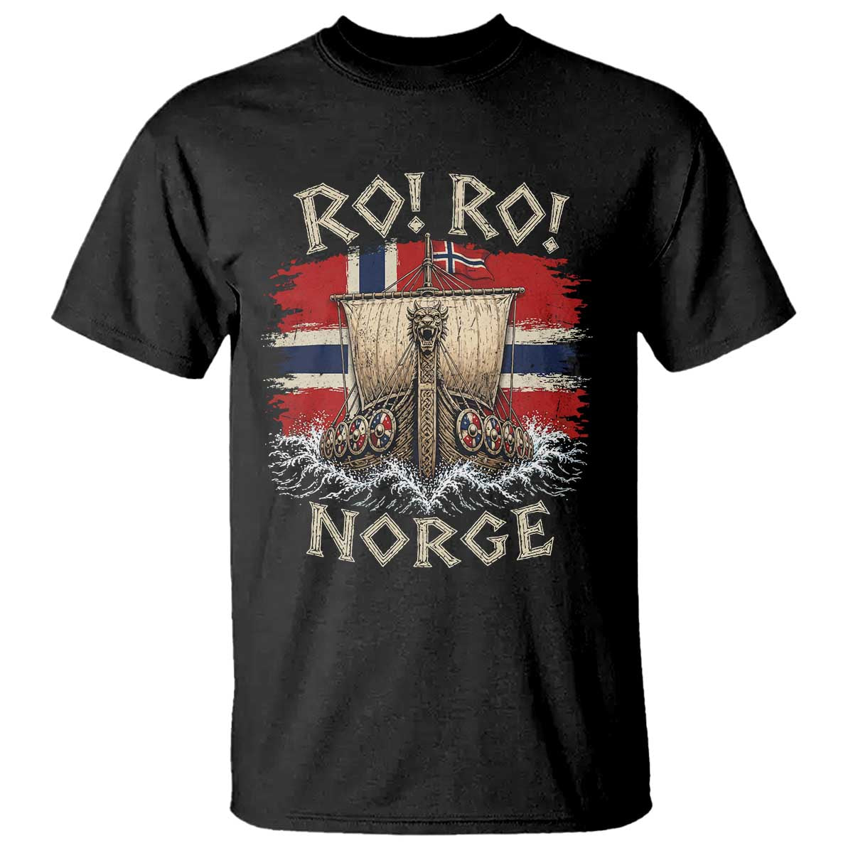 Retro Norge Viking Longship Ro Ro T Shirt Patriotic Norge Norwegian Flag Funny Rowing Support TS02 Black Print Your Wear