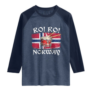 Funny Norway Drummer Ro Ro Raglan Shirt Patriotic Norge Norwegian Flag Rowing Support TS02 Heather Denim Navy Print Your Wear