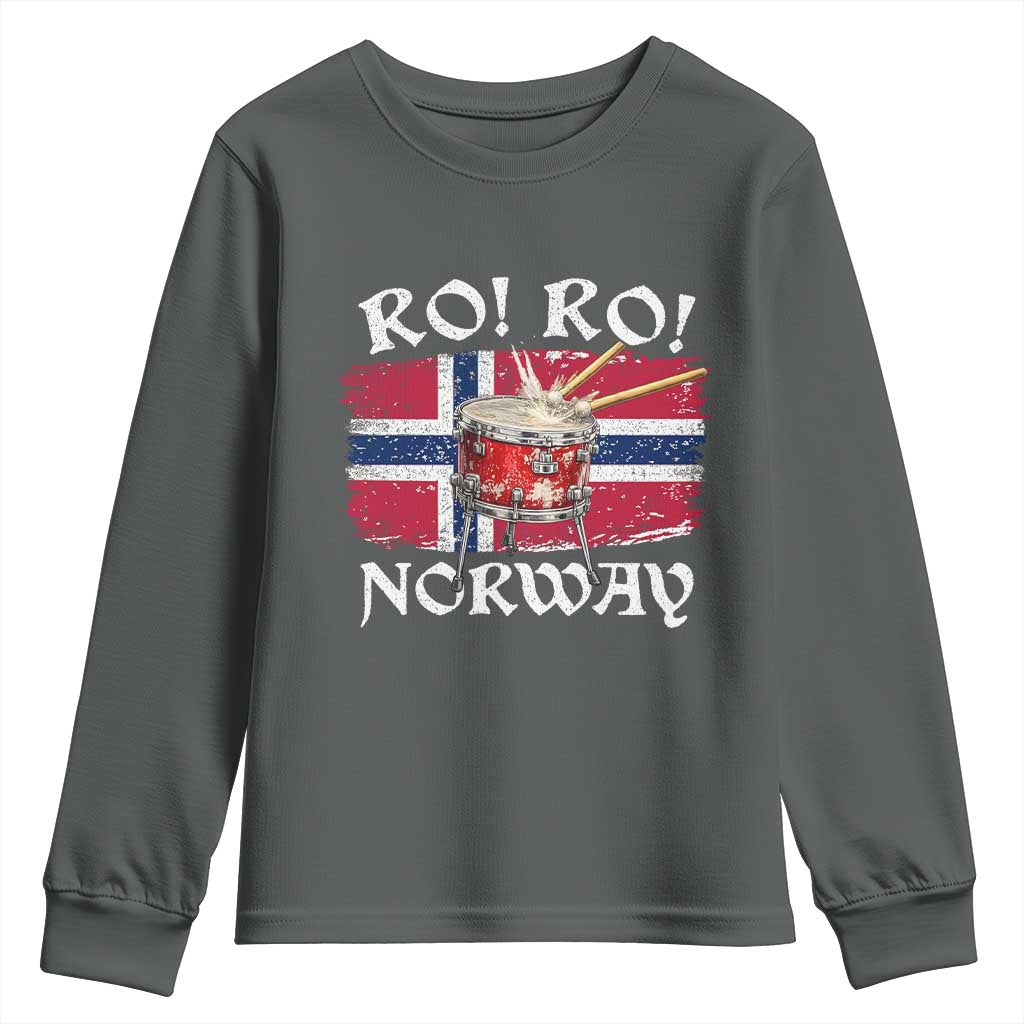 Funny Norway Drummer Ro Ro Youth Sweatshirt Patriotic Norge Norwegian Flag Rowing Support TS02 Dark Heather Print Your Wear