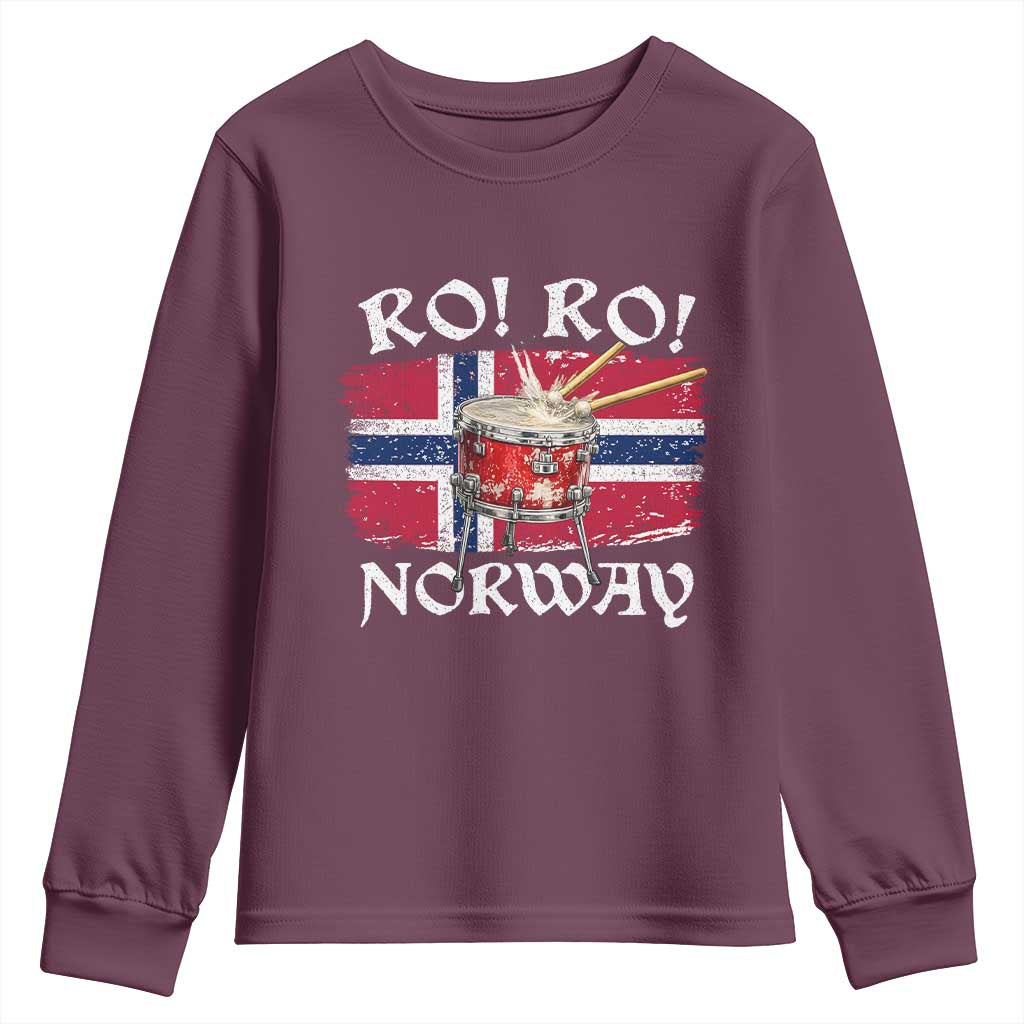 Funny Norway Drummer Ro Ro Youth Sweatshirt Patriotic Norge Norwegian Flag Rowing Support TS02 Maroon Print Your Wear