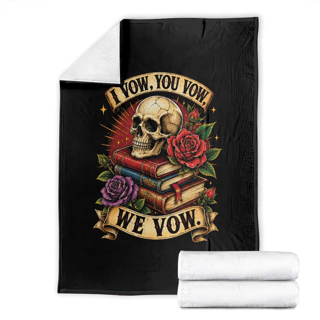 Vintage Skull Roses Gothic Dark Academia Aesthetic Throw Blanket I Vow You Vow We Vow Fantasy Fiction Bookish Gift TS02 Black Print Your Wear