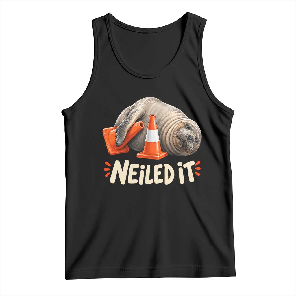 Funny Neil The Seal Nailed It Meme Tank Top Cute Chaotic Viral Elephant Seal Traffic Cone Pun TS02 Black Print Your Wear