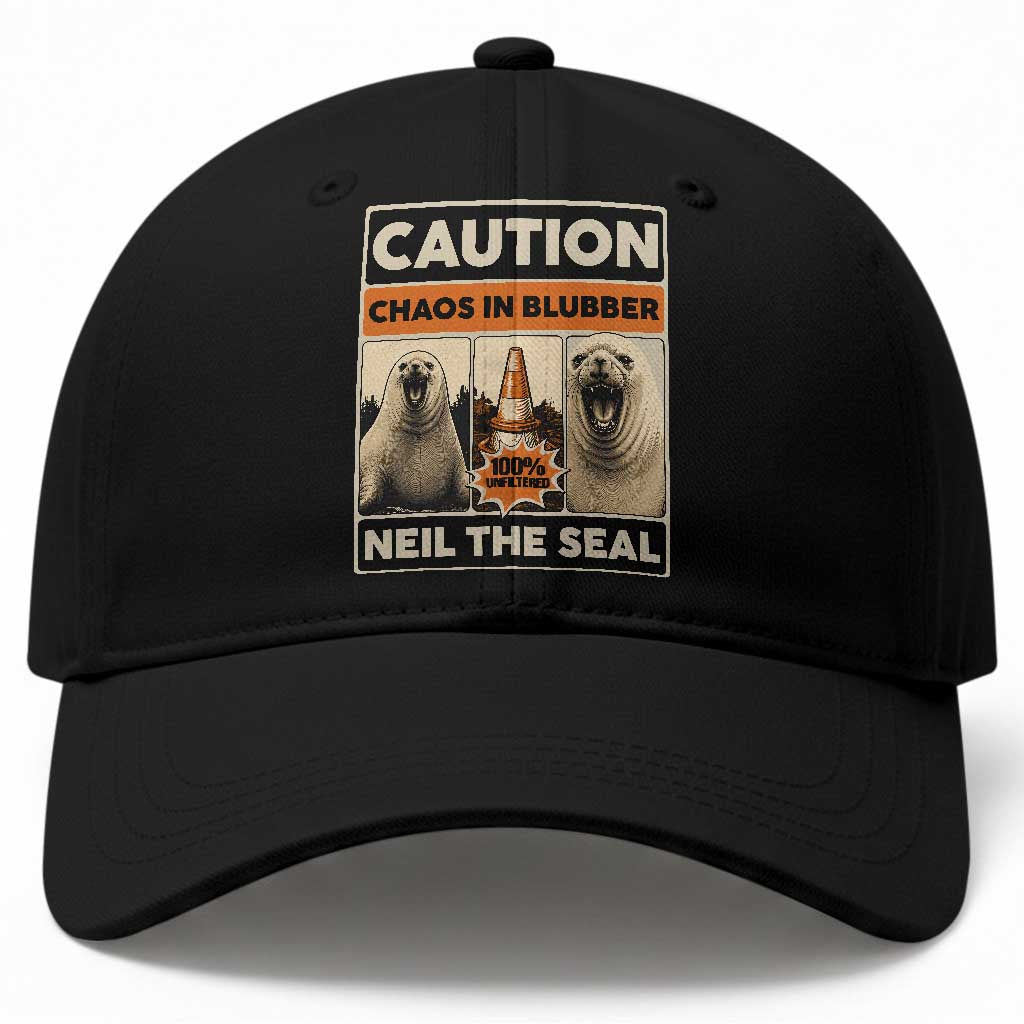 Retro Neil the Seal Caution Chaos in Blubber Baseball Cap Funny Viral Chaotic Elephant Seal Traffic Cone Meme TS02 Print Your Wear