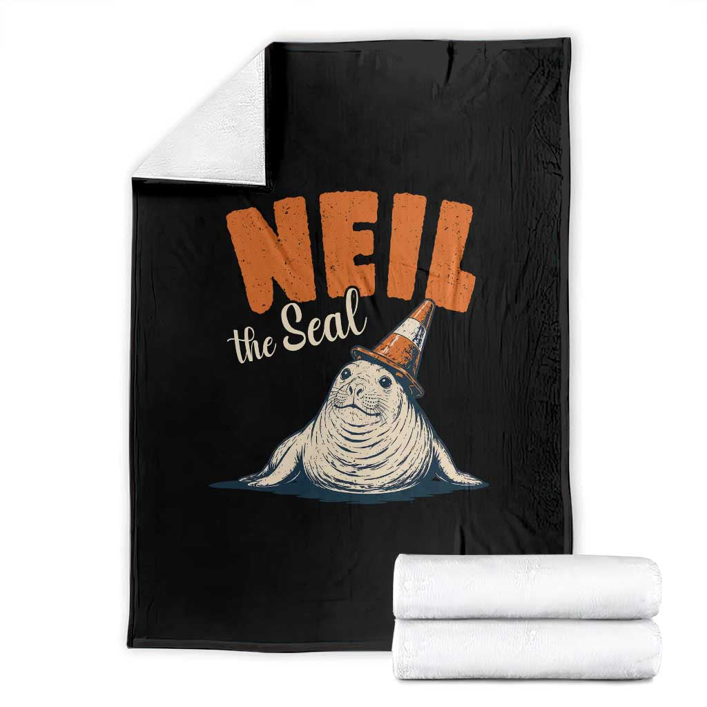 Vintage Neil the Seal Wearing Traffic Cone Hat Meme Throw Blanket Cute Retro Viral Chaotic Southern Elephant Seal TS02 Black Print Your Wear