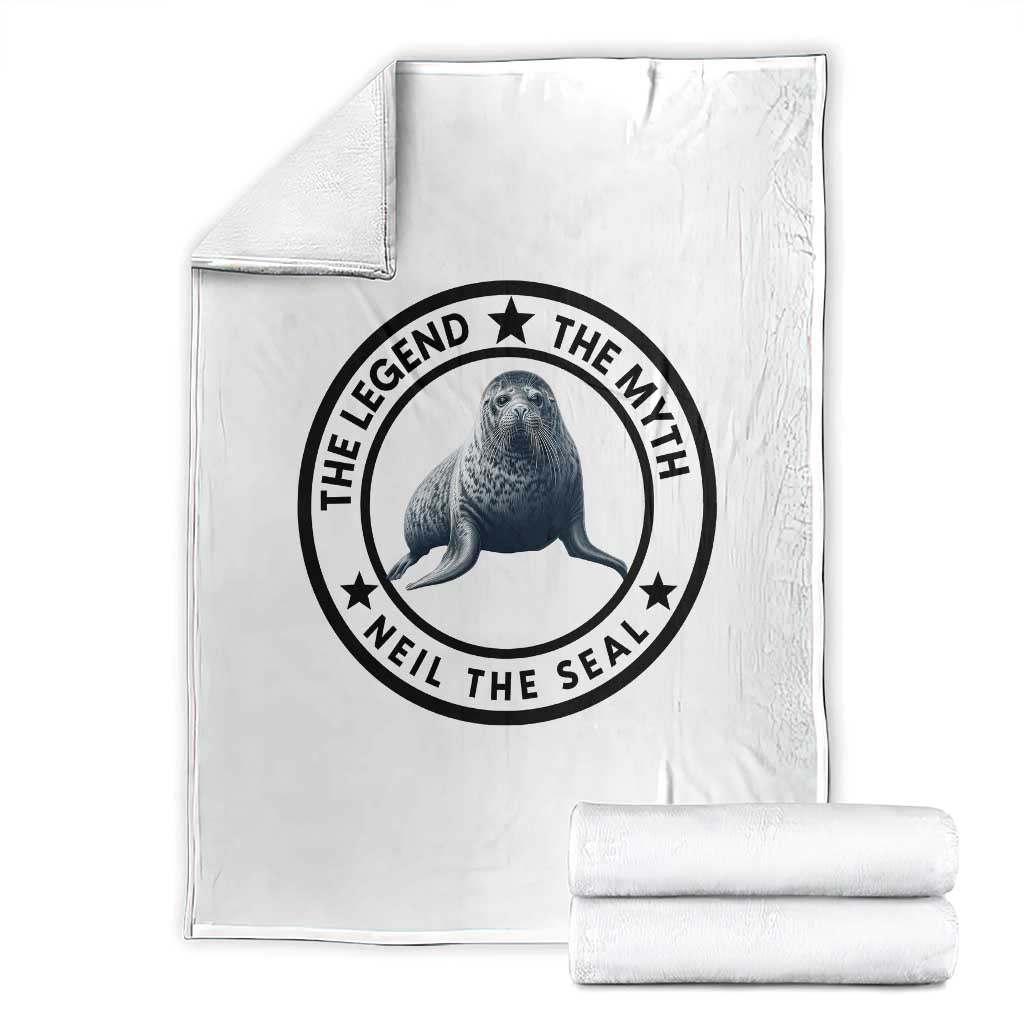 The Legend The Myth Neil The Seal Emblem Graphic Throw Blanket Funny Viral Southern Elephant Seal Meme TS02 White Print Your Wear