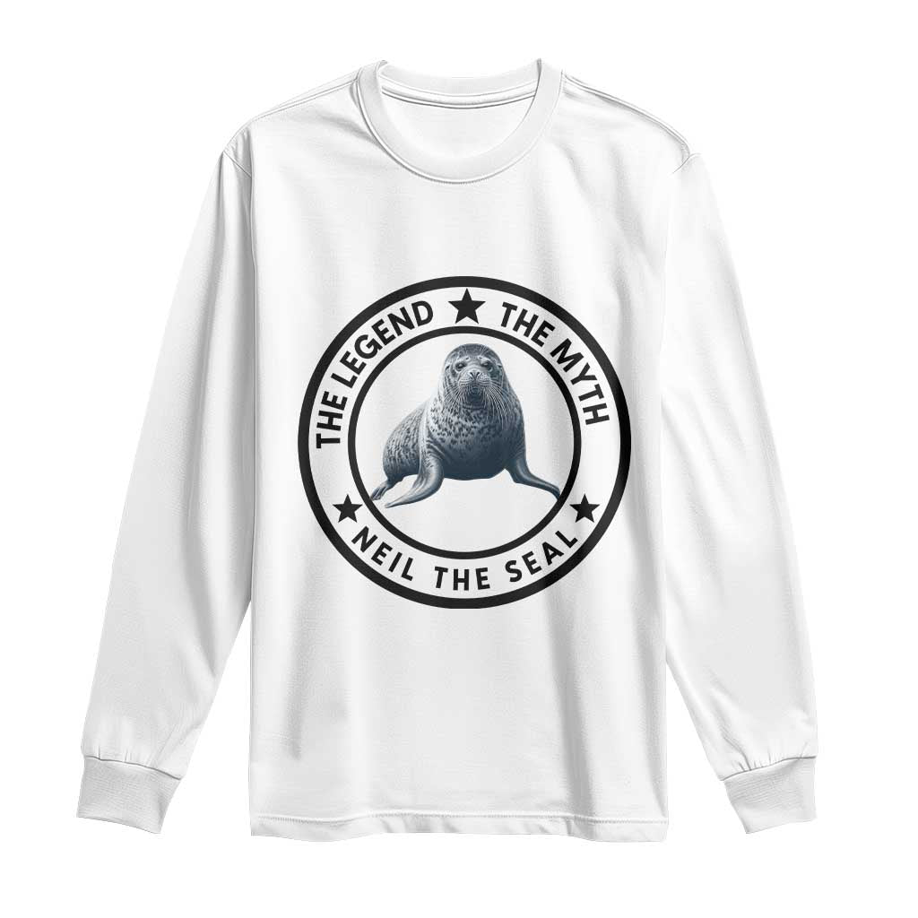 The Legend The Myth Neil The Seal Emblem Graphic Long Sleeve Shirt Funny Viral Southern Elephant Seal Meme TS02 White Print Your Wear