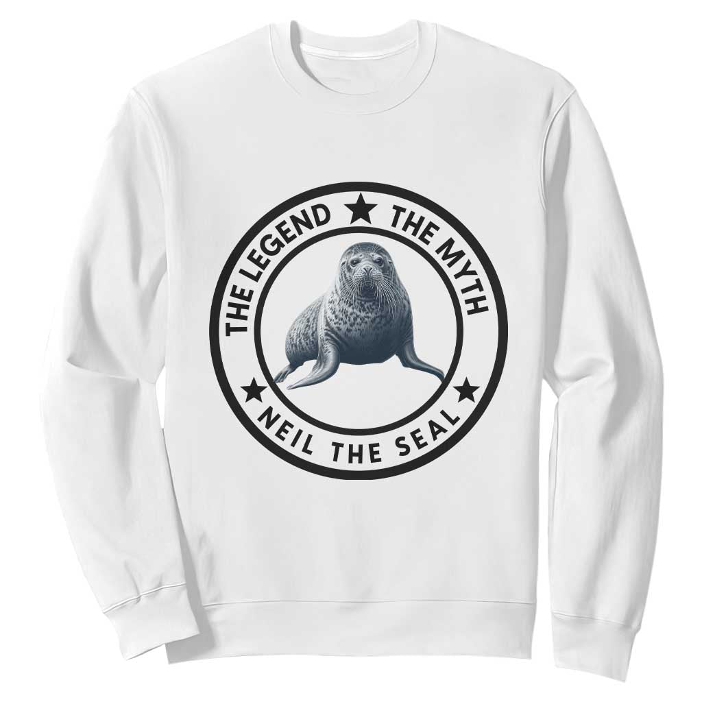 The Legend The Myth Neil The Seal Emblem Graphic Sweatshirt Funny Viral Southern Elephant Seal Meme TS02 White Print Your Wear