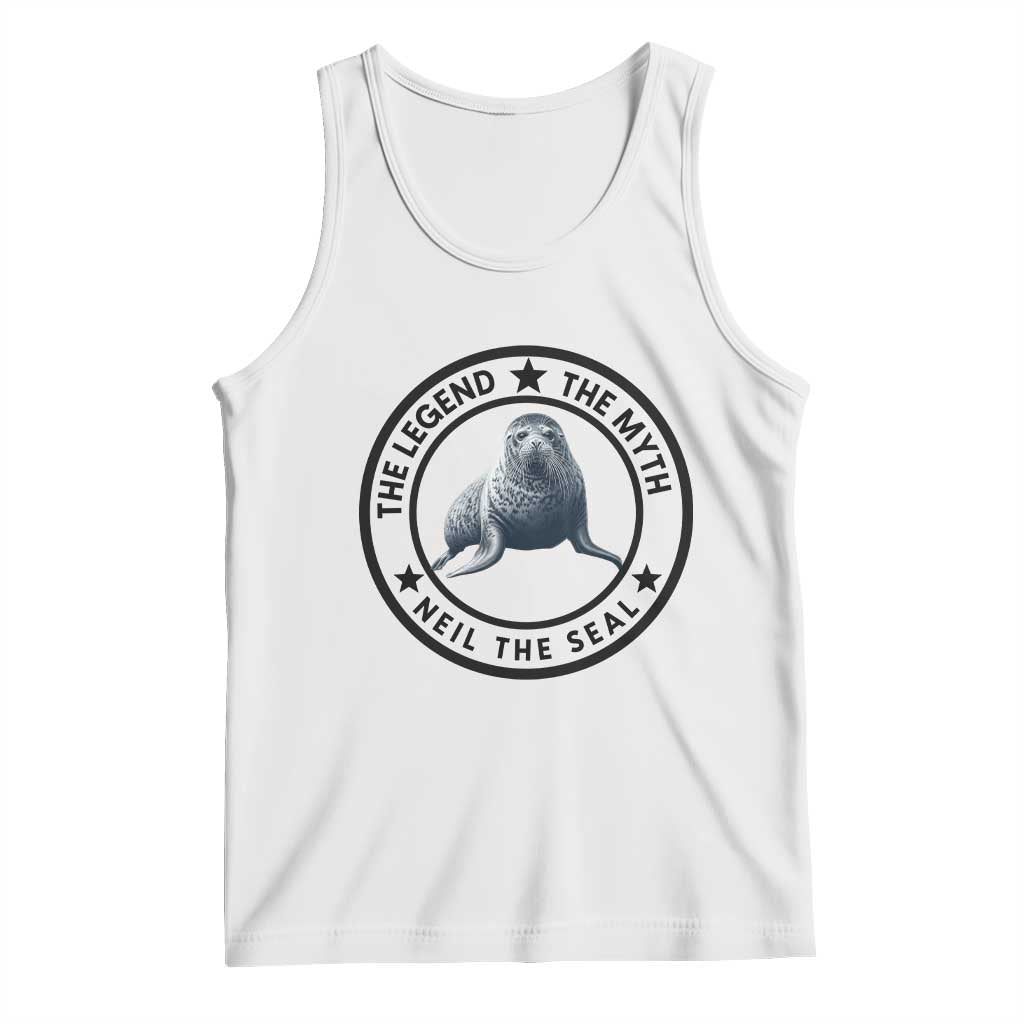 The Legend The Myth Neil The Seal Emblem Graphic Tank Top Funny Viral Southern Elephant Seal Meme TS02 White Print Your Wear
