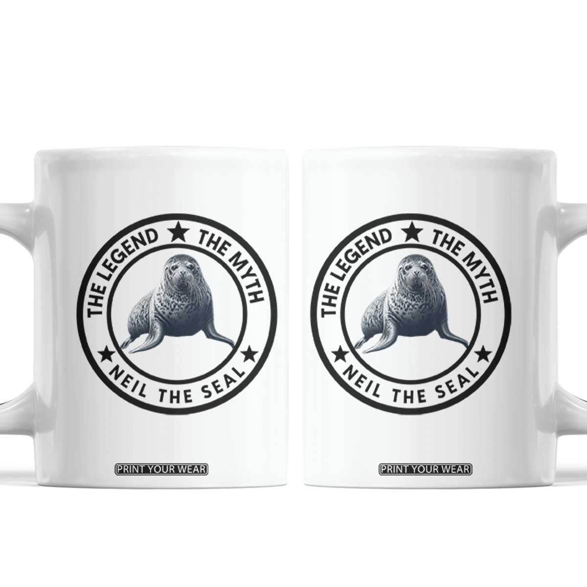 The Legend The Myth Neil The Seal Emblem Graphic Coffee Mug Funny Viral Southern Elephant Seal Meme TS02 White Print Your Wear