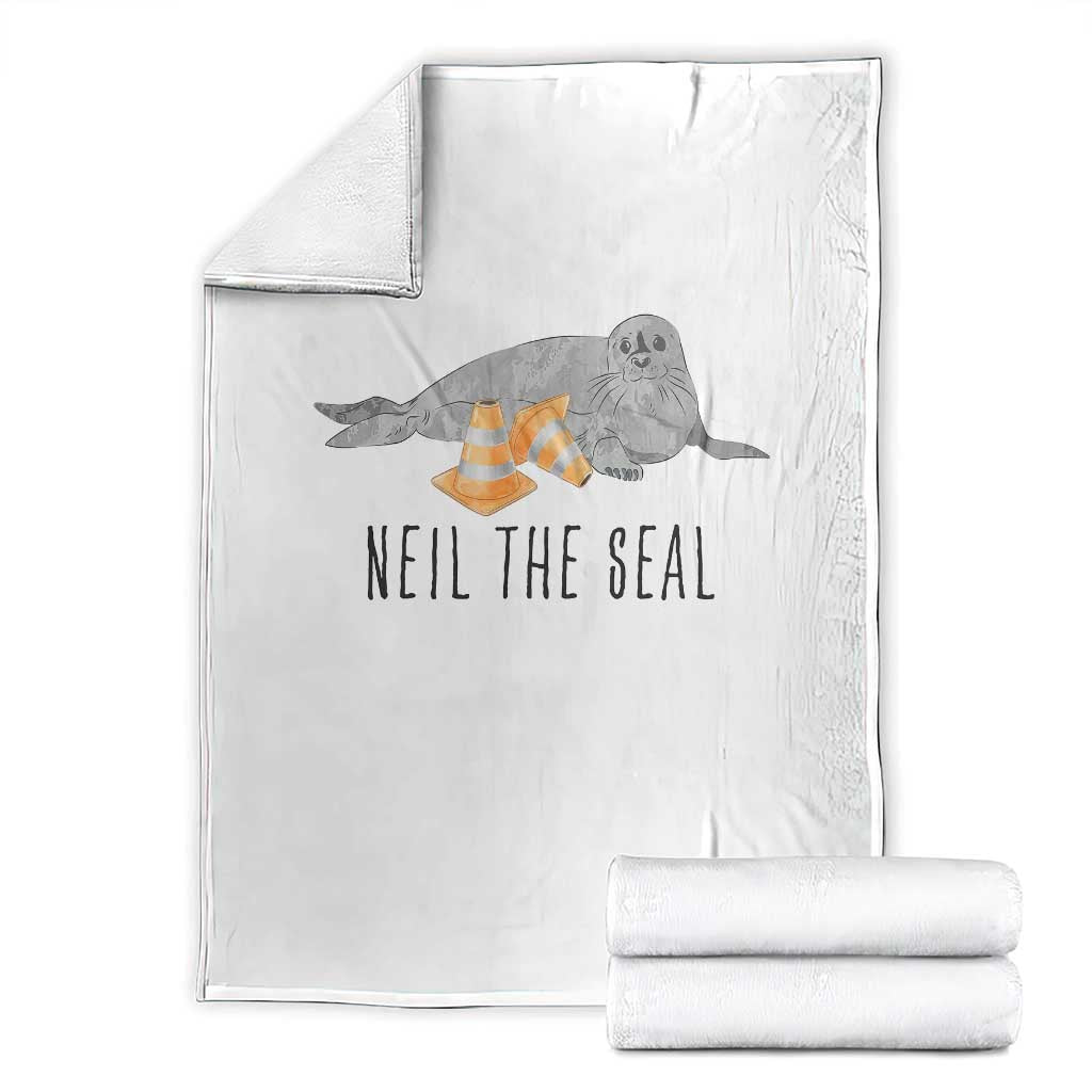 Cute Neil the Seal Traffic Cone Meme Throw Blanket Funny Viral Chaotic Southern Elephant Seal TS02 White Print Your Wear